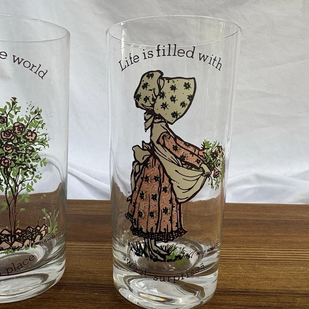 Vintage Holly Hobbie American Greetings Set of 2 Drinking Glasses Tumblers